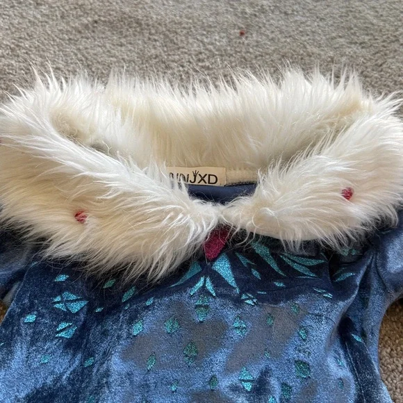 Blue Velvet Dress with Faux Fur Collar - Picture 4 of 6